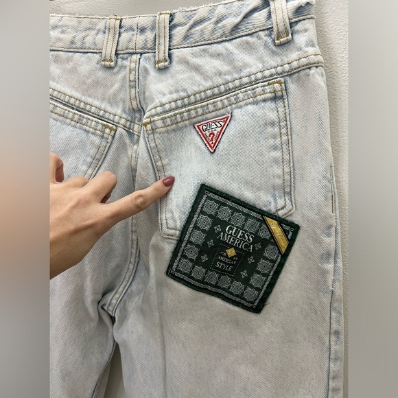 RARE Vintage 80s Guess by GEORGES MARCIANO Light Wash Patched High Waist Jeans - Picture 6 of 11